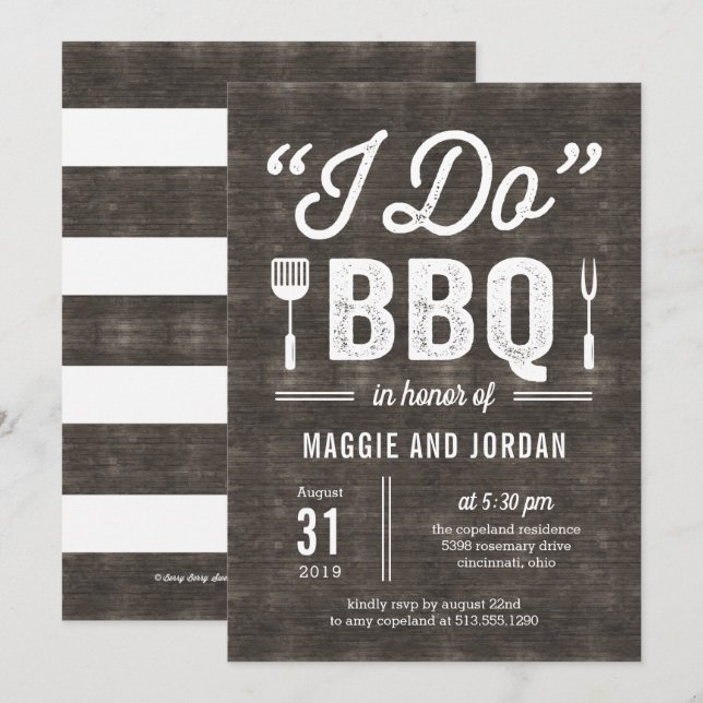 Rustic BBQ Couple Shower or Rehearsal Dinner Invitation (Front/Back)