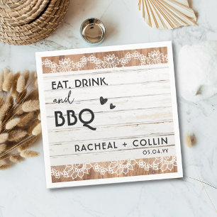 Rustic BBQ Engagement Party Wedding Cocktail  Napkin