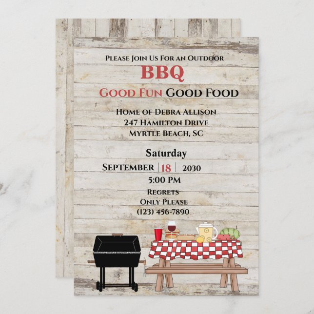 Rustic BBQ Outdoor Grill Picnic   Invitation (Front/Back)