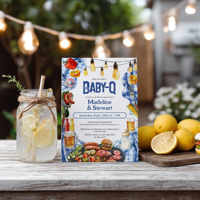Rustic BBQ Summer Blue Plaid Baby-Q Shower Invitation (Rustic BBQ Summer Blue Plaid Baby-Q Shower Invitation)