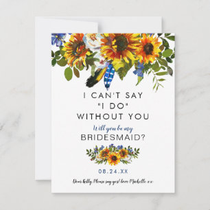 Rustic be my Bridesmaid Navy Sunflower Boho Invitation