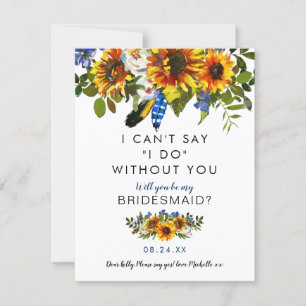 Rustic be my Bridesmaid   Navy Sunflower Boho Invitation