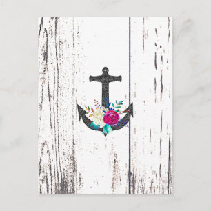 Rustic Beach Anchor & Bold Floral Save the Date Announcement Postcard