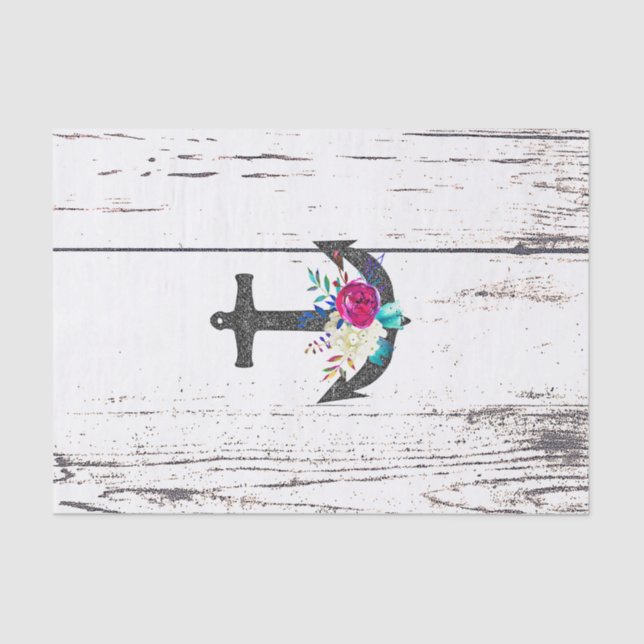 Rustic Beach Anchor & Bold Floral Summer Nautical Tissue Paper (Front)