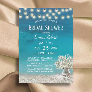 Rustic Beach Baby's Breath Flowers Bridal Shower Invitation