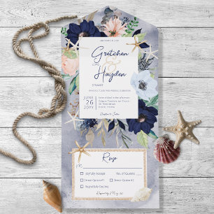 Rustic Beach Blue Nautical Dinner All In One Invitation