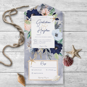 Rustic Beach Blue Nautical No Dinner All In One Invitation