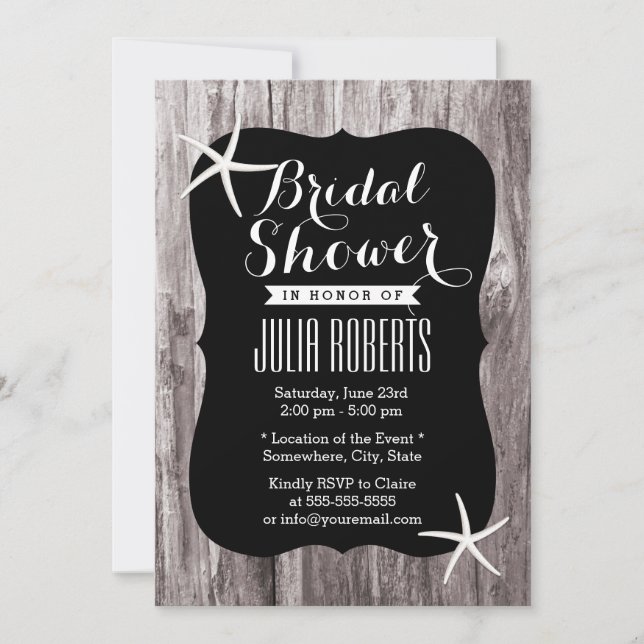 Rustic Beach Driftwood Bridal Shower Invitations (Front)