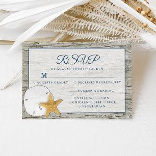 Rustic Beach Driftwood Sand Dollar Wedding RSVP Card