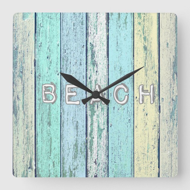 Rustic Beach Driftwood Square Wall Clock (Front)