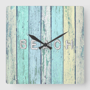 Rustic Beach Driftwood Square Wall Clock