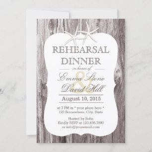 Rustic Beach Driftwood Starfish Rehearsal Dinner Invitation
