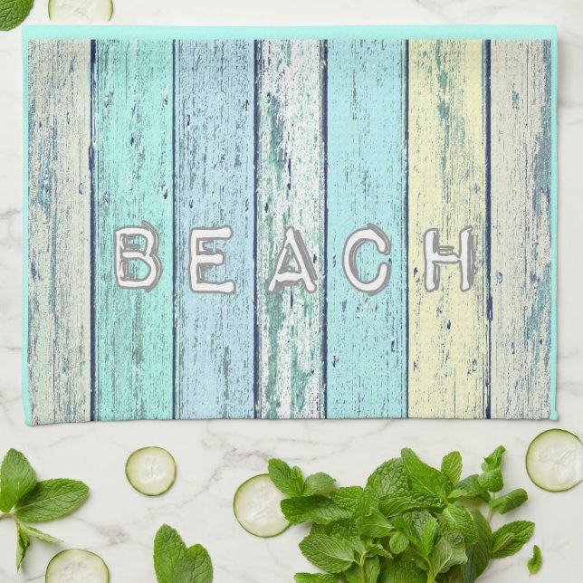 Rustic Beach Driftwood Tea Towel (Folded)