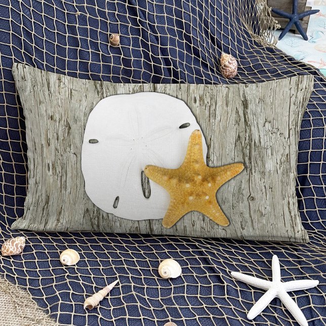 Rustic Beach Driftwood with Sand Dollar & Starfish Decorative Cushion (Creator Uploaded)