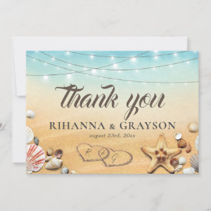 Rustic Beach Heart Shore Wedding Thank You Card