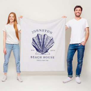Rustic Beach House Family Name Nautical Blue Fleece Blanket