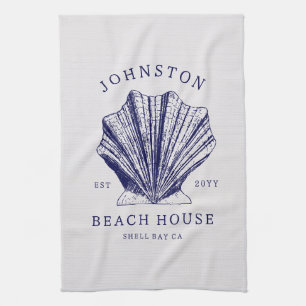 Rustic Beach House Family Name Nautical Blue Tea Towel