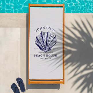 Rustic Beach House Family Name Nautical | Blue Towel