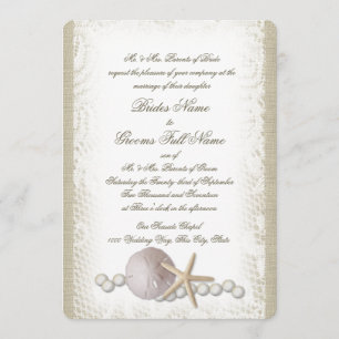 Rustic Beach Lace and Pearls Invitation