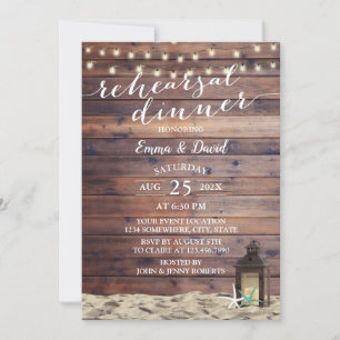 Rustic Beach Lantern & Starfish Rehearsal Dinner Invitation