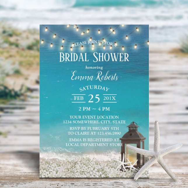 Rustic Beach Lantern String Lights Bridal Shower Invitation (Creator Uploaded)