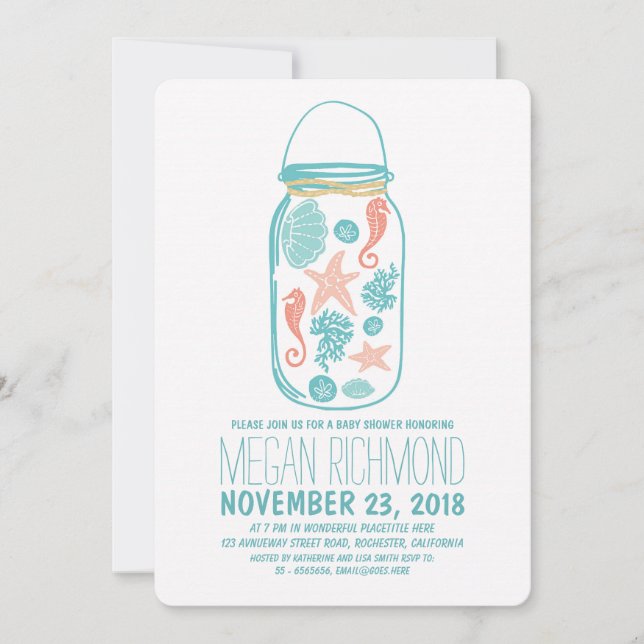Rustic Beach Mason Jar Seaside White Baby Shower Invitation (Front)