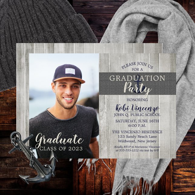 Rustic Beach Nautical Photo Graduation Party Invitation (Creator Uploaded)