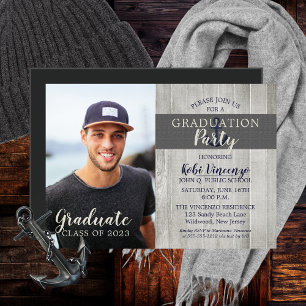 Rustic Beach Nautical Photo Graduation Party Magnetic Invitation