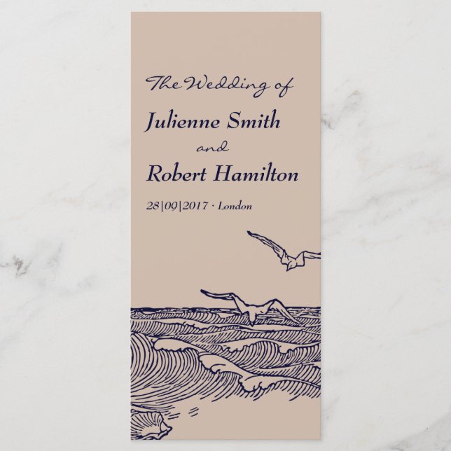 Rustic Beach Ocean Waves Wedding Ceremony Program (Front)