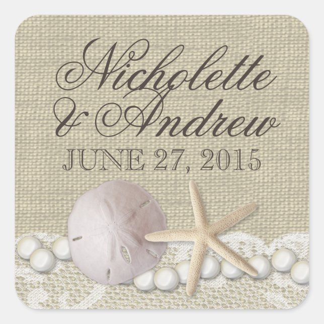 Rustic Beach Pearls and Lace Square Sticker (Front)