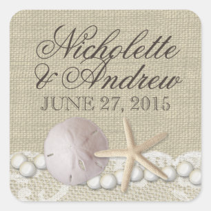 Rustic Beach Pearls and Lace Square Sticker