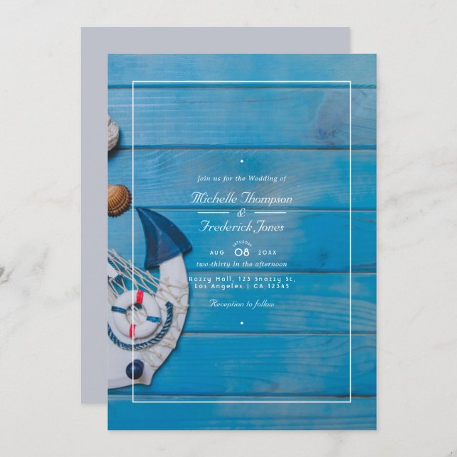 Rustic Beach QR Code RSVP Nautical Wedding Invitation (Front/Back)