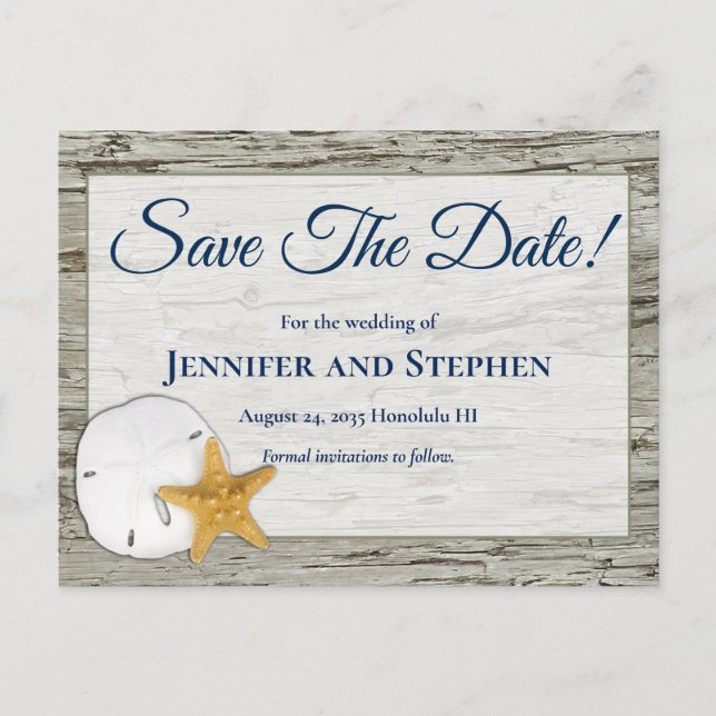Rustic Beach Sand Dollar Wedding Save the Date Announcement Postcard (Front)