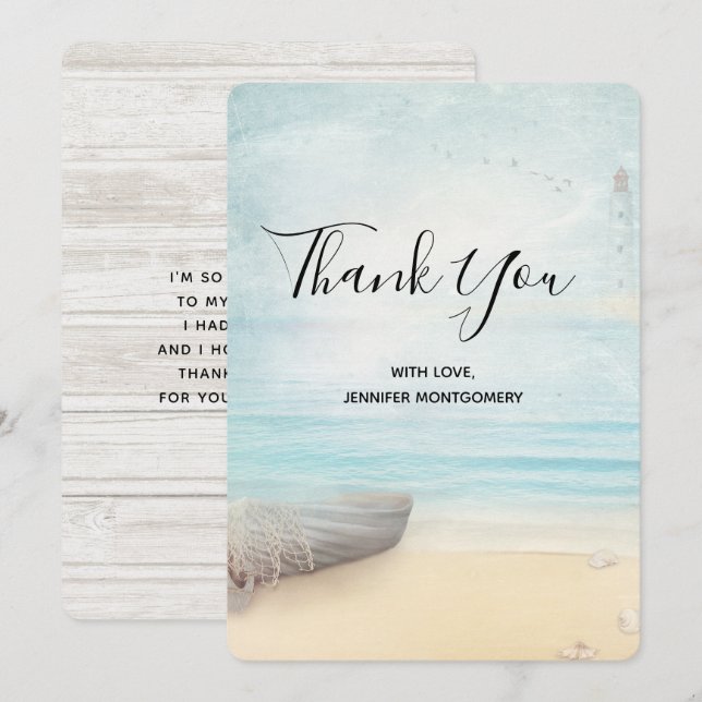 Rustic Beach Scene with Boat Thank You Card (Front/Back)