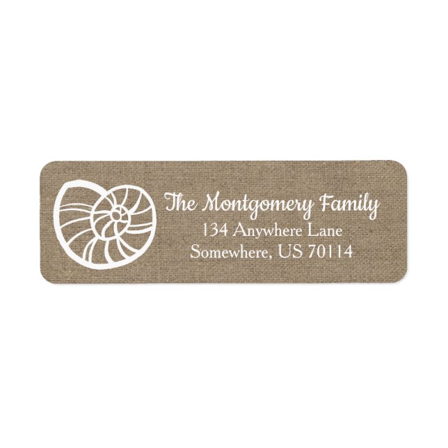 Rustic Beach Seashell Faux Burlap Return Address Label (Front)