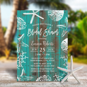 Rustic Beach Seashells Teal Barn Bridal Shower  Invitation