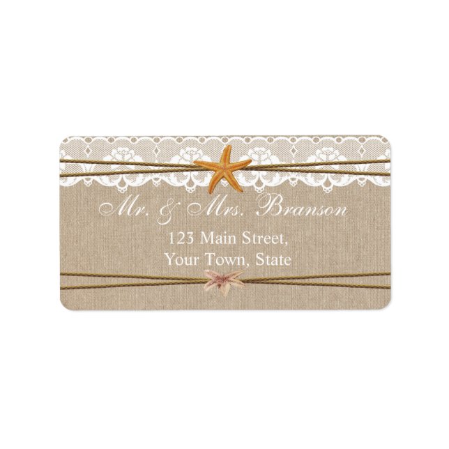 Rustic Beach Starfish Lace Wedding Custom Label (Front)