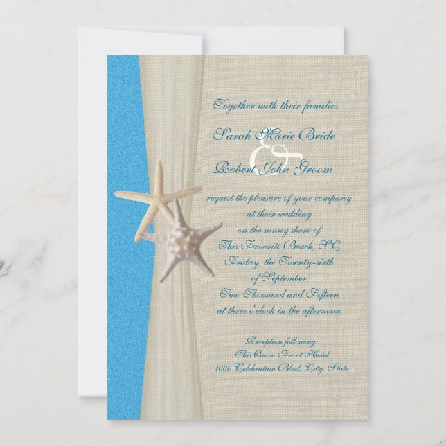Rustic Beach Starfish Ocean Wave Wedding Invitation (Back)