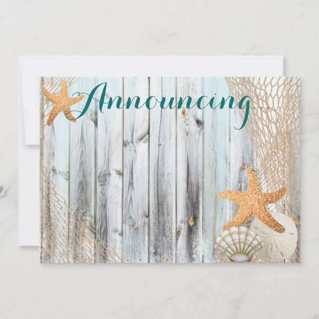 Rustic Beach Starfish Wedding  Annoucement Invitation (Front)