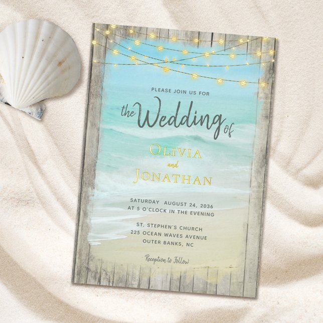 Rustic Beach String Lights Gold Foil Wedding (Creator Uploaded)