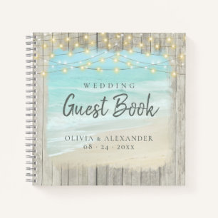 Rustic Beach String Lights Wedding Guest Book