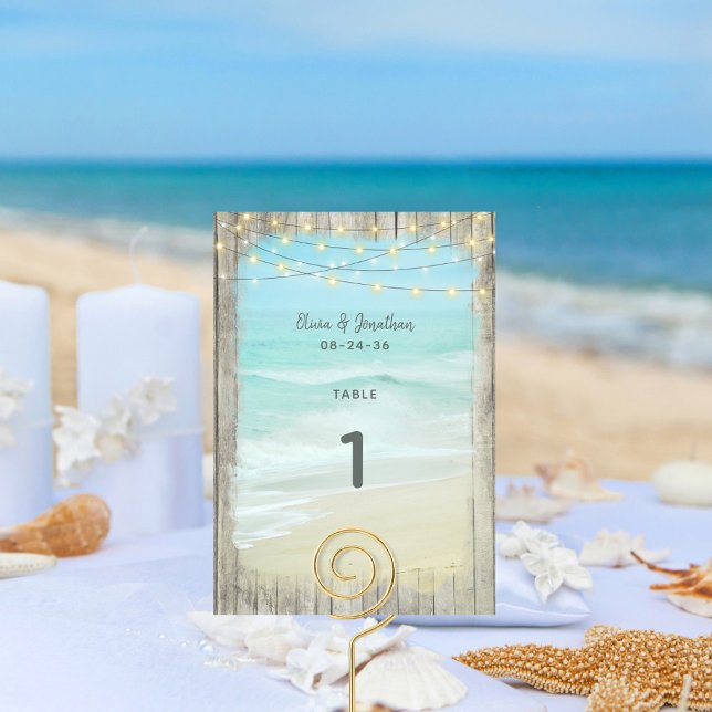 Rustic Beach String Lights Wedding Table Number (Creator Uploaded)