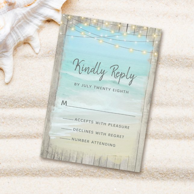Rustic Beach String Lights Wood Wedding RSVP (Creator Uploaded)