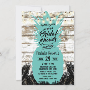 Rustic Beach Teal Pineapple Wood Bridal Shower Invitation