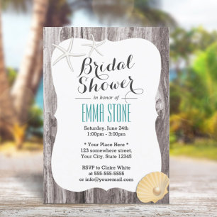 Rustic Beach Themed Wood Background Bridal Shower Invitation