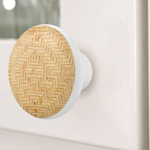 Rustic Beach Tropical Island Rattan Woven Wicker Ceramic Knob
