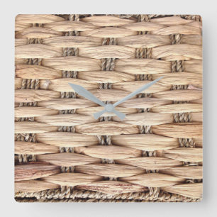 rustic beach tropical island woven wicker square wall clock