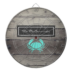 Rustic Beach Turquoise Blue Crab Family Monogram Dartboard
