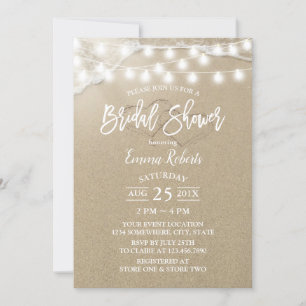 Rustic Beach Two Hearts Elegant Bridal Shower Invitation