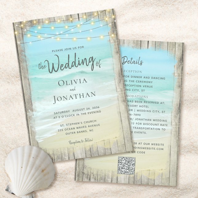 Rustic Beach Wedding All in One QR Code Invitation (Creator Uploaded)